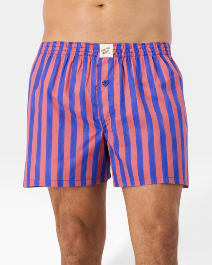 Mens Boxer Shorts - Blue & Red Stripe