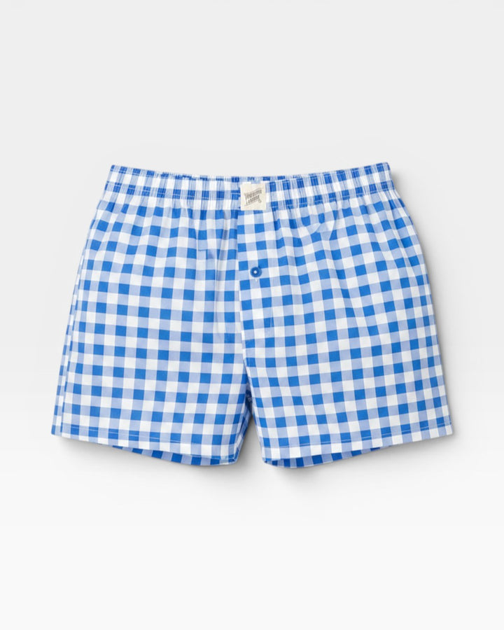 Mens Boxer Shorts - Blue Gingham