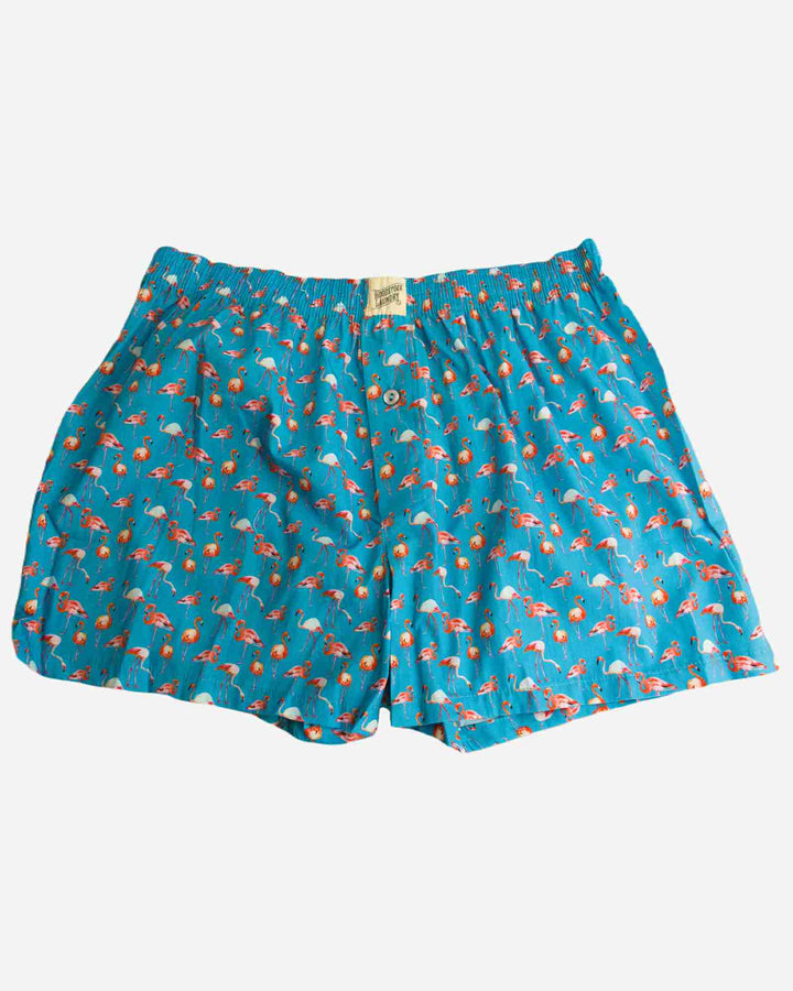 Mens Boxer Shorts - Blue Flamingos