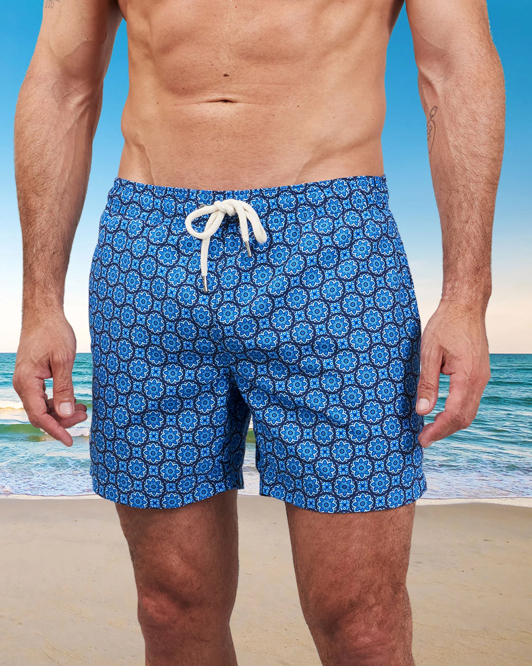 Mens Swim Shorts - Indigo Floral