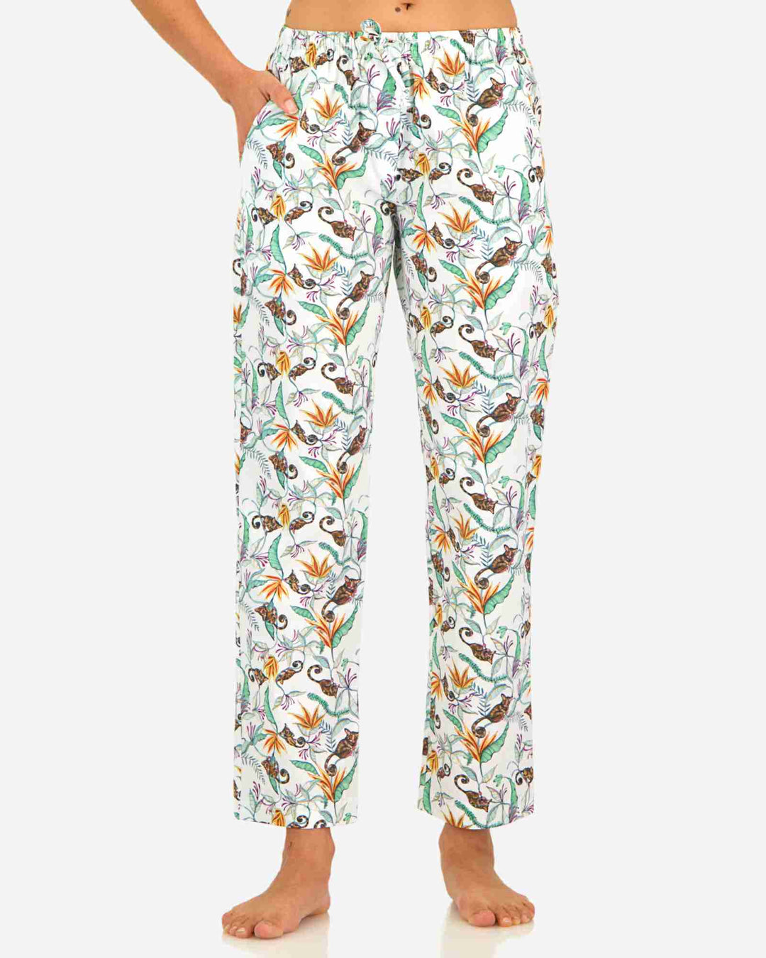 Womens Long Pyjamas - Night Monkeys White