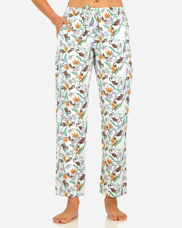 Womens Lounge Pants - Night Monkeys White