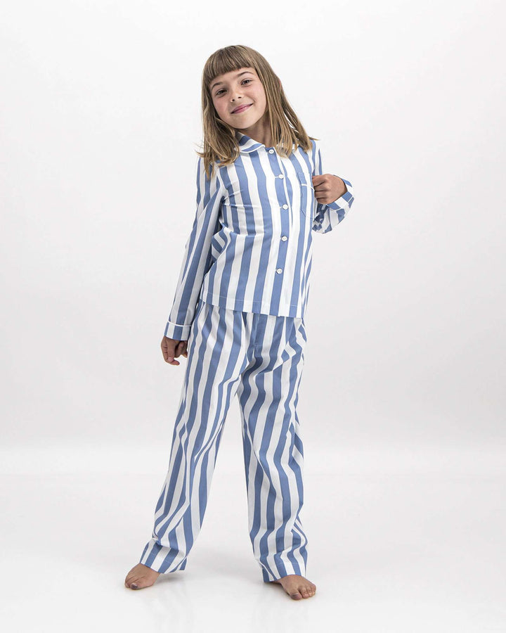 Girls Long Pyjamas Beach Stripe Front - Woodstock Laundry UK