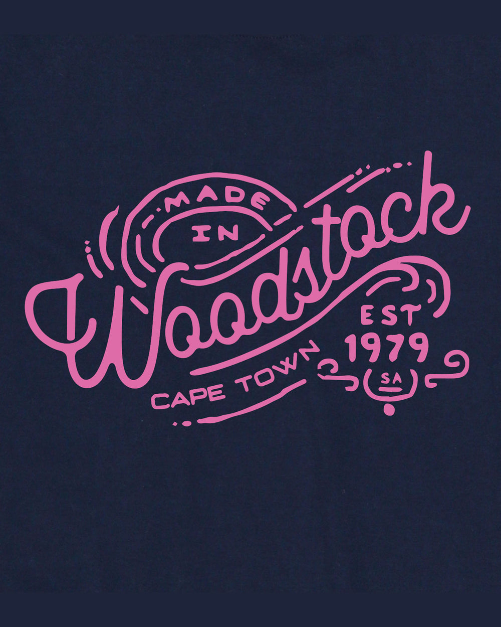 Mens Navy T-shirt Made in Woodstock artwork - Woodstock Laundry UK