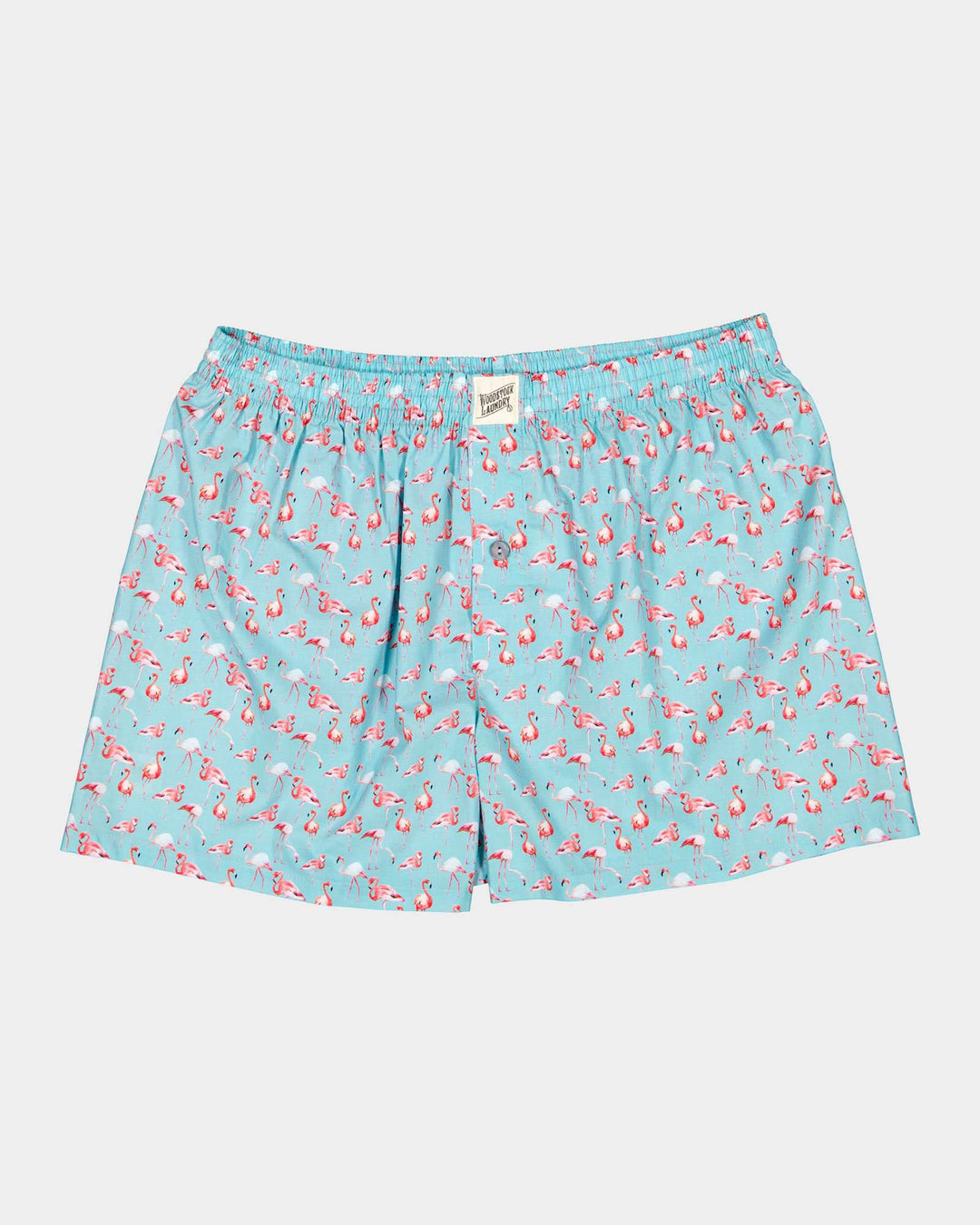 Mens Boxer Shorts Blue Flamingos Flatpack - Woodstock Laundry