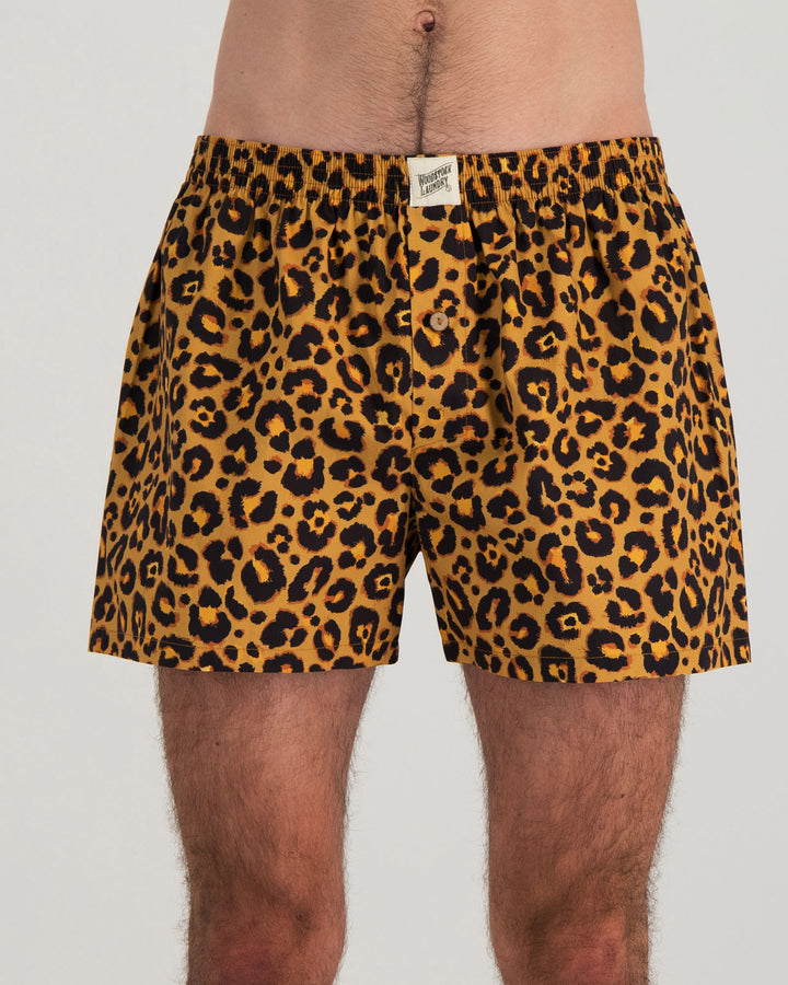 Mens Boxer Shorts Leopard Front - Woodstock Laundry