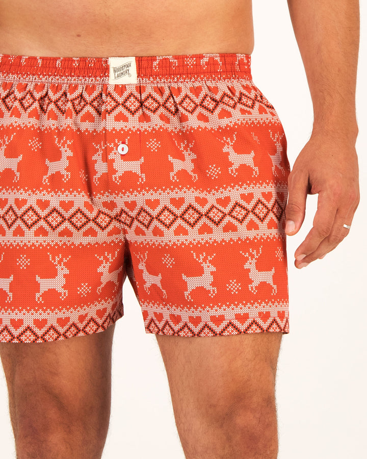 Mens Boxer Shorts Christmas Red Detail - Woodstock Laundry UK