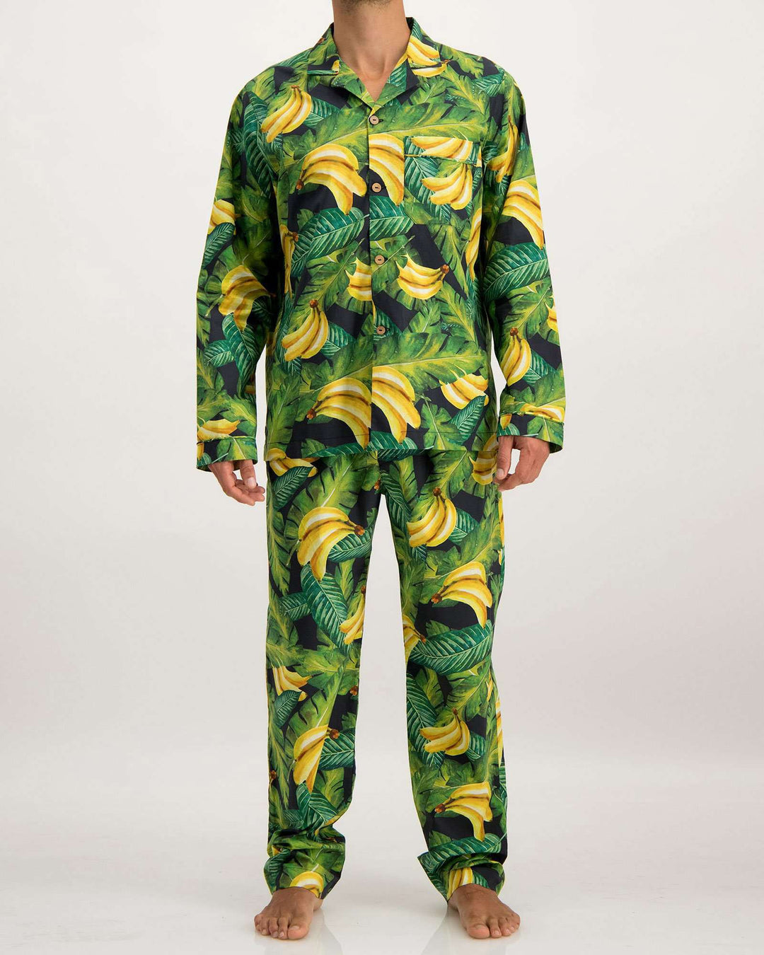 Mens Long Pyjamas Bananas on Leaves - Woodstock Laundry UK