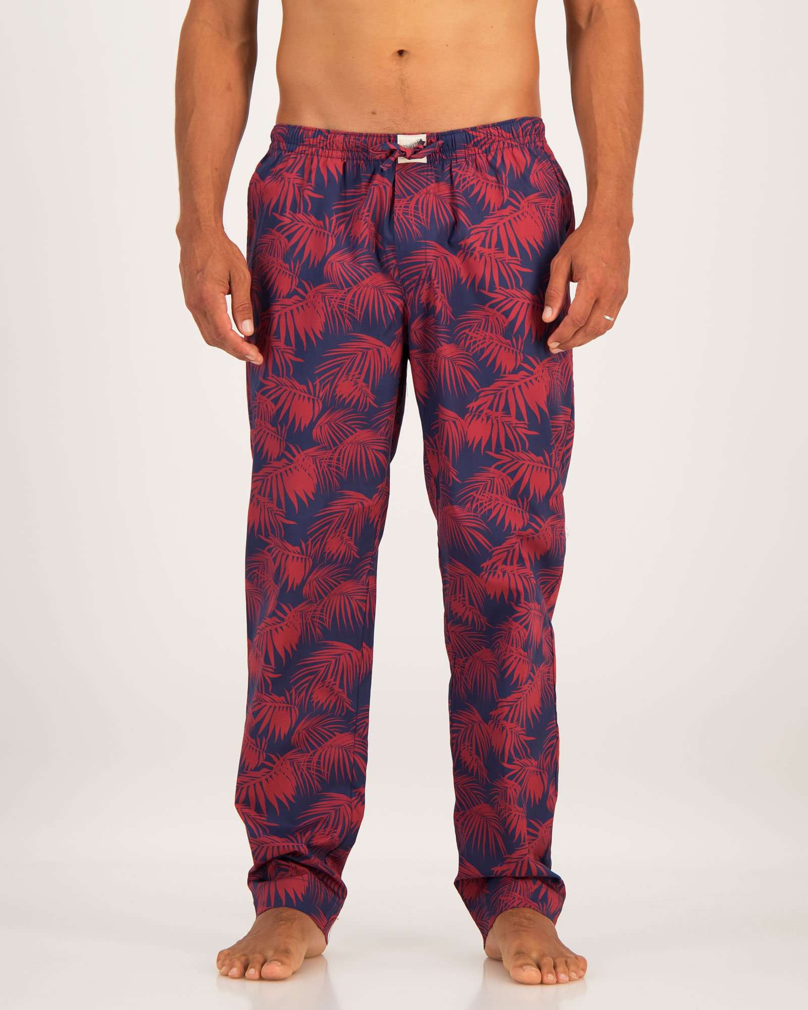 Mens Lounge Pants Tropical Red Front - Woodstock Laundry UK