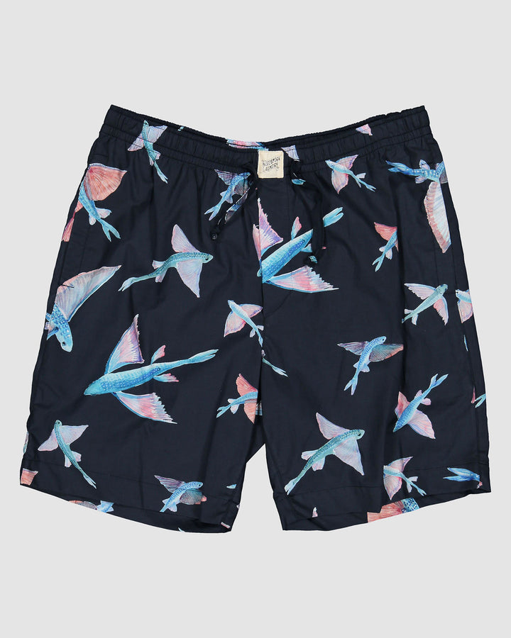 Mens Short Pyjamas Flying Fish Navy Lounge Shorts - Woodstock Laundry UK