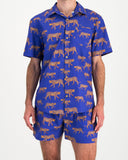Mens Short Pyjama Set Blue Cheetahs Front - Woodstock Laundry UK