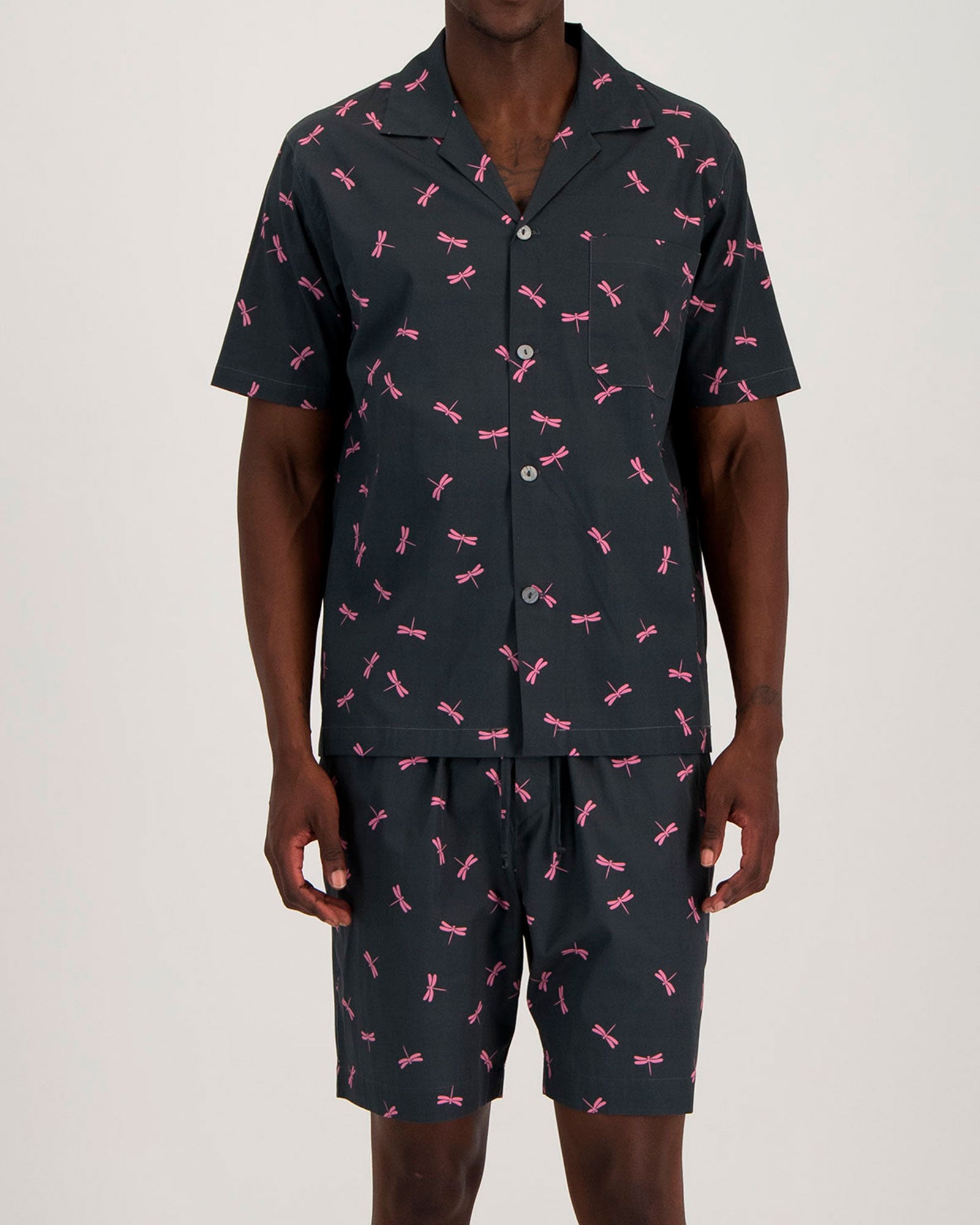 Mens Short Pyjamas Dragonflies Front - Woodstock Laundry UK