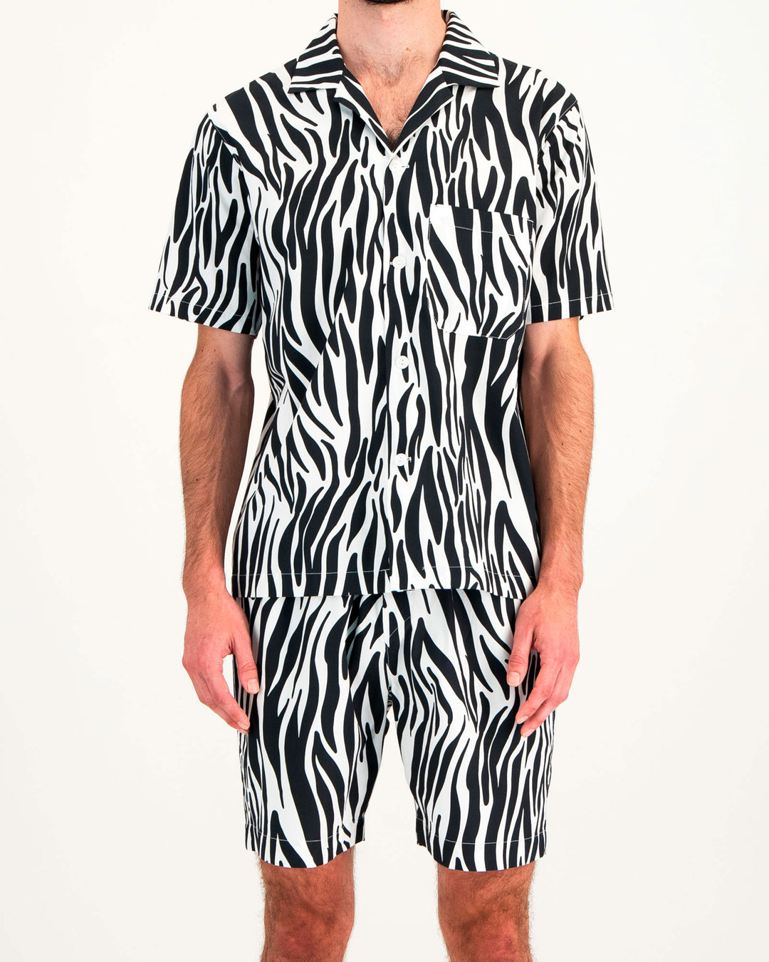 Mens Short Pyjama Set Zebra Front - Woodstock Laundry