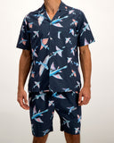 Mens Short Pyjamas Flying Fish Navy Front - Woodstock Laundry UK