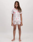 Girls Short Pyjamas Pink Palms Front - Woodstock Laundry UK