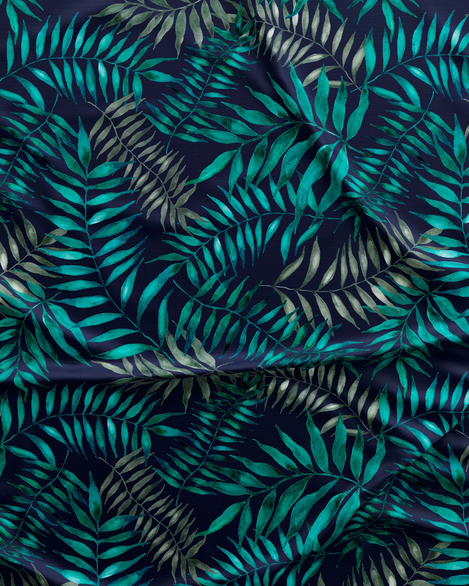 Palm Leaves Navy Pattern Detail - Woodstock Laundry UK