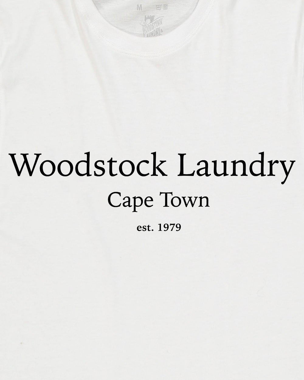 Mens White Cotton T-Shirt Typo Artwok - Woodstock Laundry UK