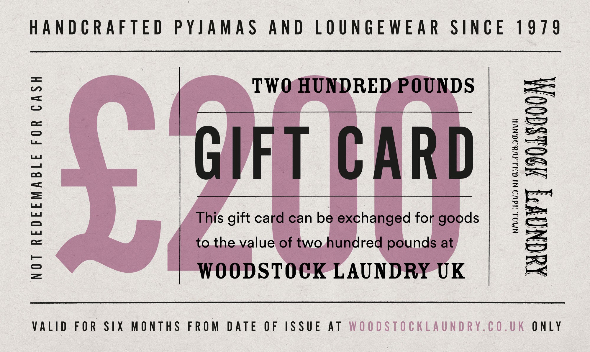 £200 Gift Card - Woodstock Laundry UK