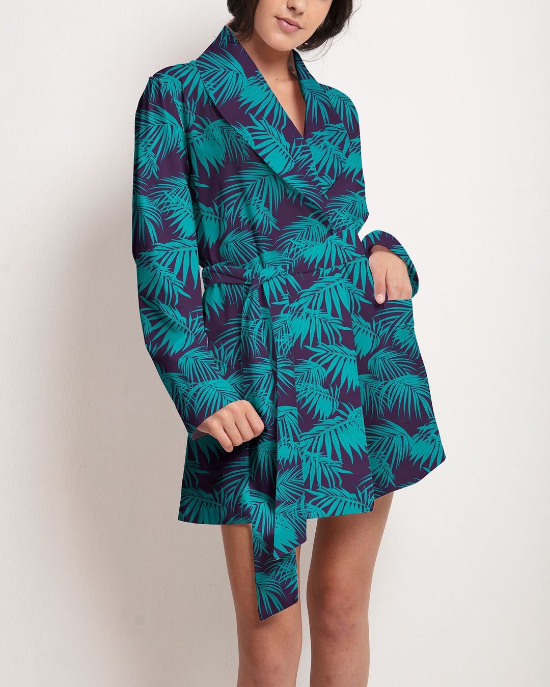 Womens Organic Cotton Dressing Gown Tropical Green - Woodstock Laundry UK