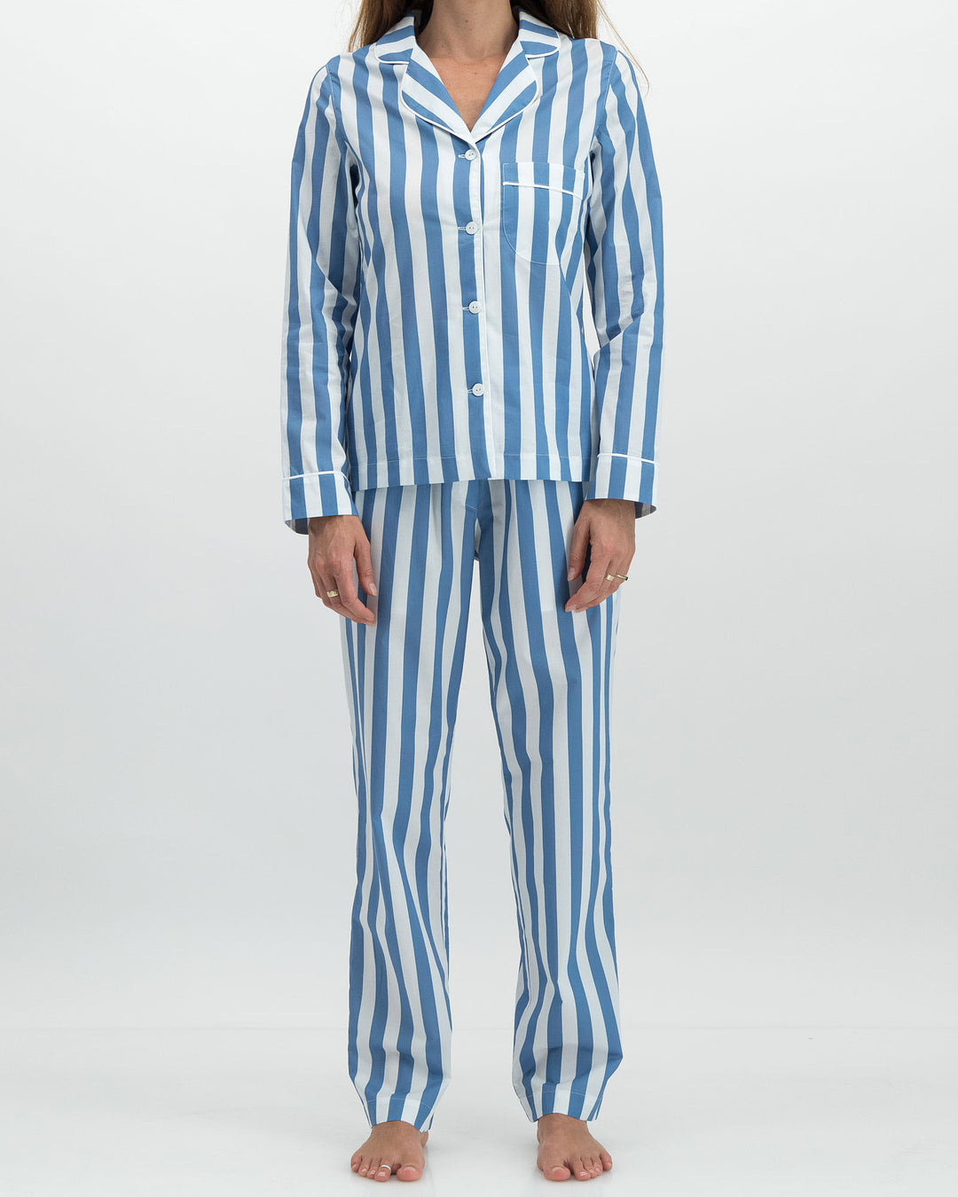 Womens Long Pyjamas Beach Stripe - Woodstock Laundry UK