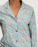 Womens Long Pyjamas Blue Flamingos Detail - Woodstock Laundry UK