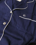 Womens Sleep Shirt Navy Cotton Flannel with White Piping Detail - Woodstock Laundry UK