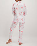 Womens Long Pyjamas Pink Palms Back - Woodstock Laundry UK