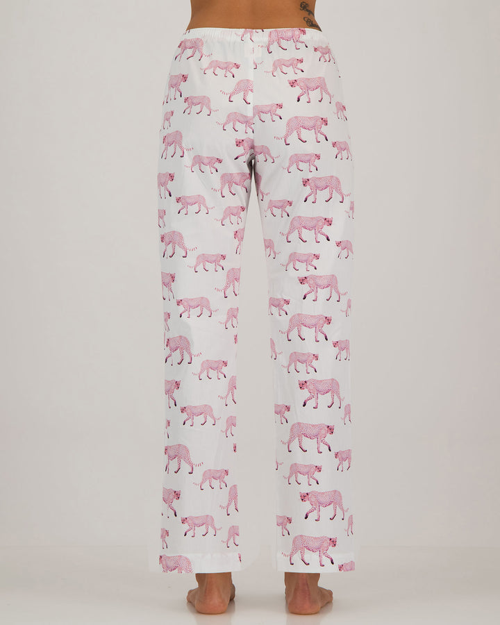 Womens Lounge Pants Pink Cheetahs Back - Woodstock Laundry UK