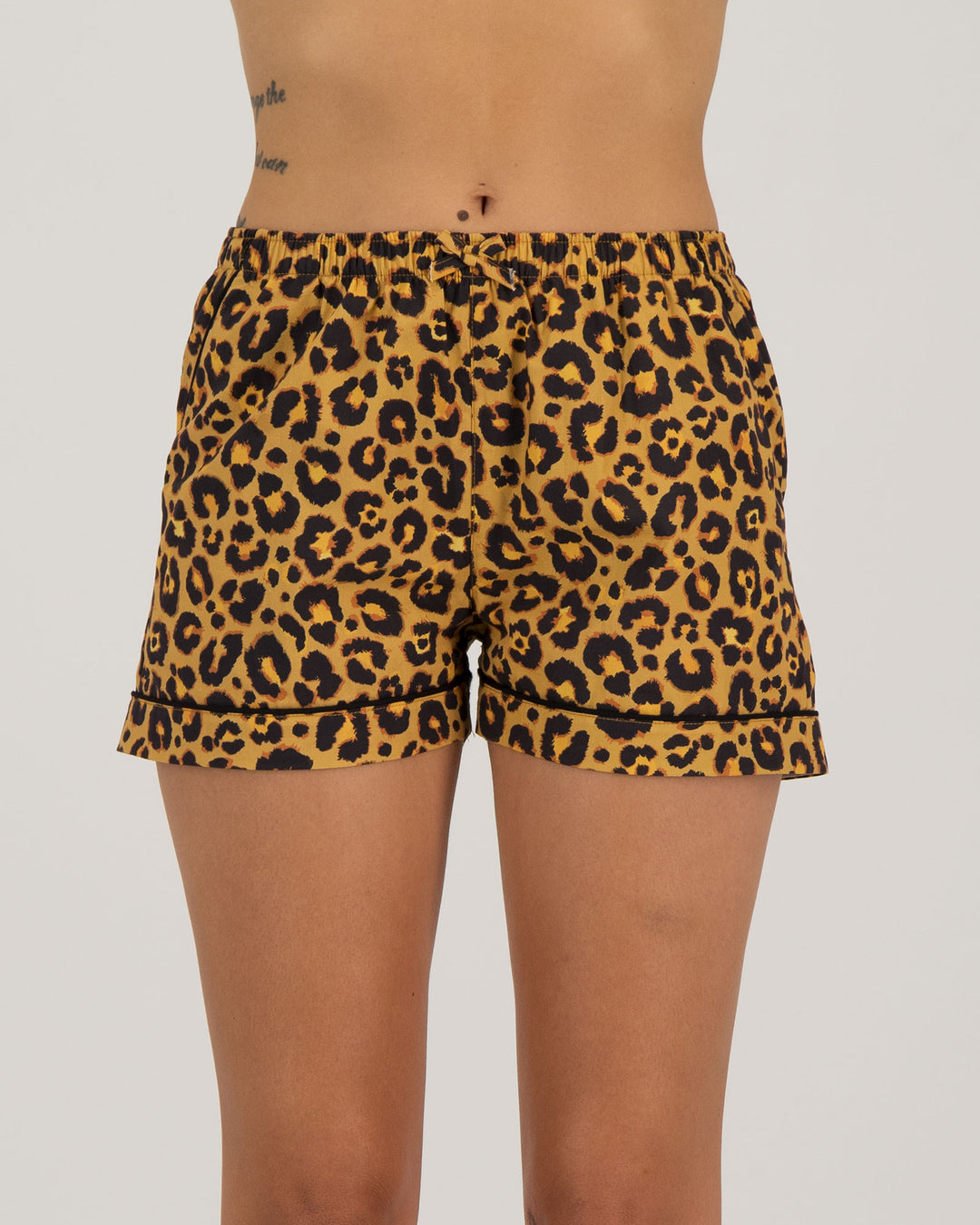 Womens Lounge Shorts Leopard Front - Woodstock Laundry UK