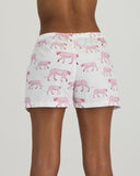 Womens Lounge Shorts Pink Cheetahs Back - Woodstock Laundry UK