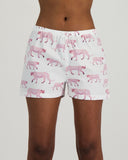 Womens Lounge Shorts Pink Cheetahs Front - Woodstock Laundry UK