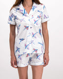 Womens Short Pyjamas Flying Fish White - Woodstock Laundry UK