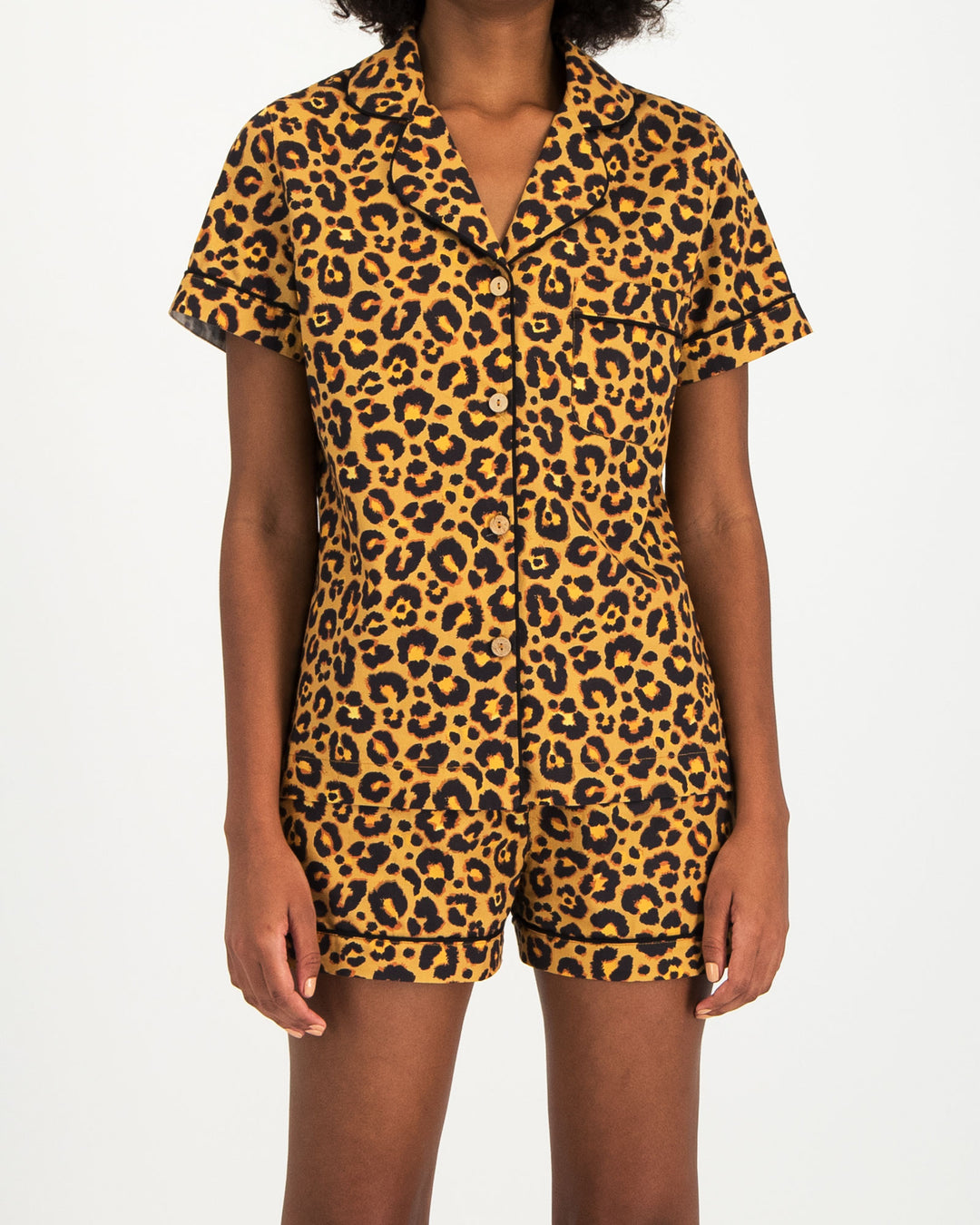 Womens Short Pyjamas Leopard Front - Woodstock Laundry UK