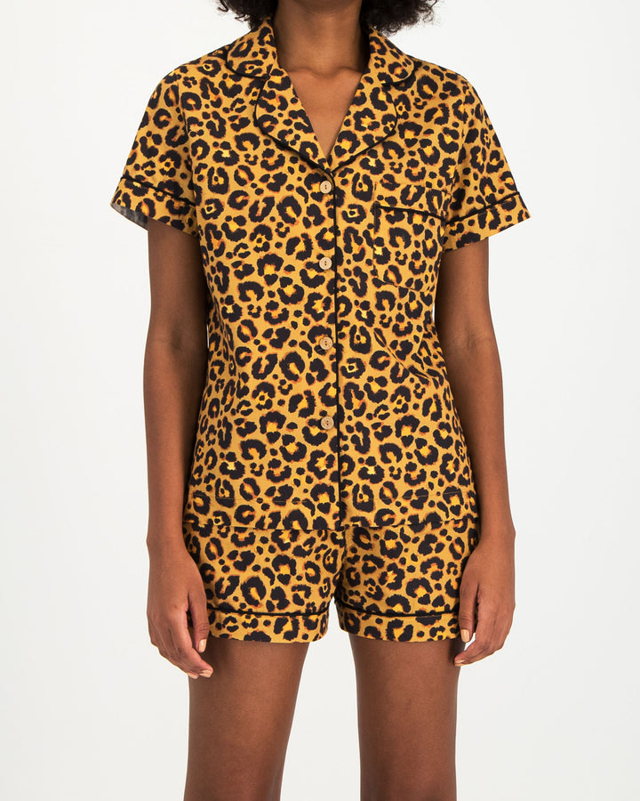 Womens Short Pyjamas Leopard Front - Woodstock Laundry UK