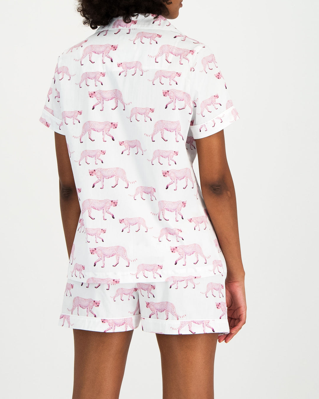 Womens Short Pyjamas Pink Cheetahs Back - Woodstock Laundry UK