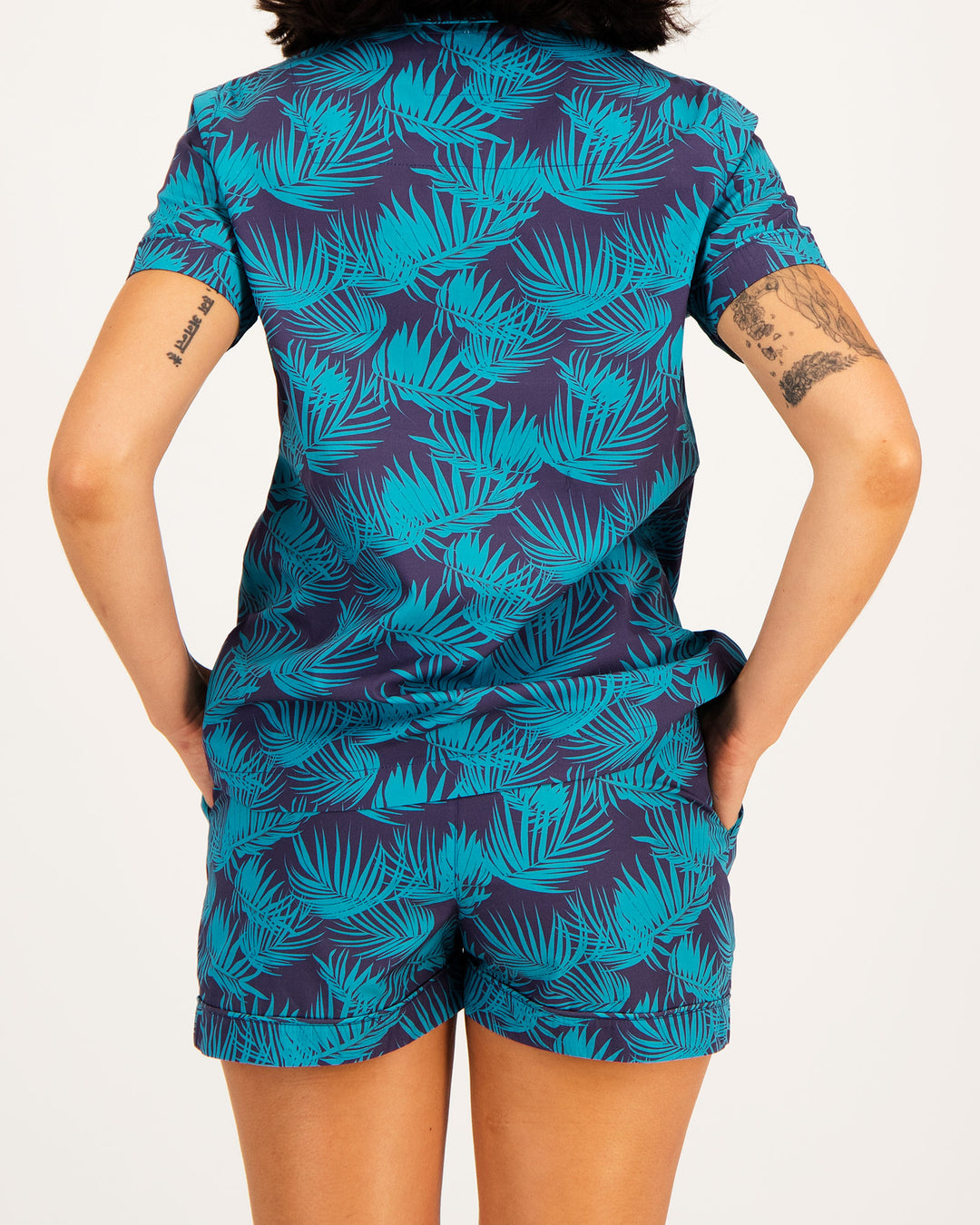 Womens Short Pyjamas Tropical Green Back - Woodstock Laundry UK