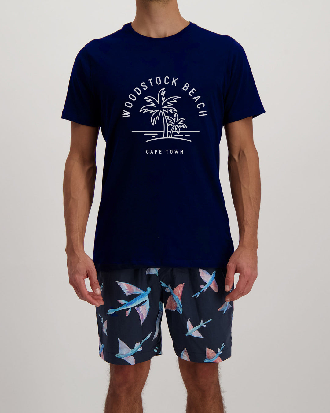 Mens Navy Cotton T-Shirt Woodstock Beach - Woodstock Laundry UK
