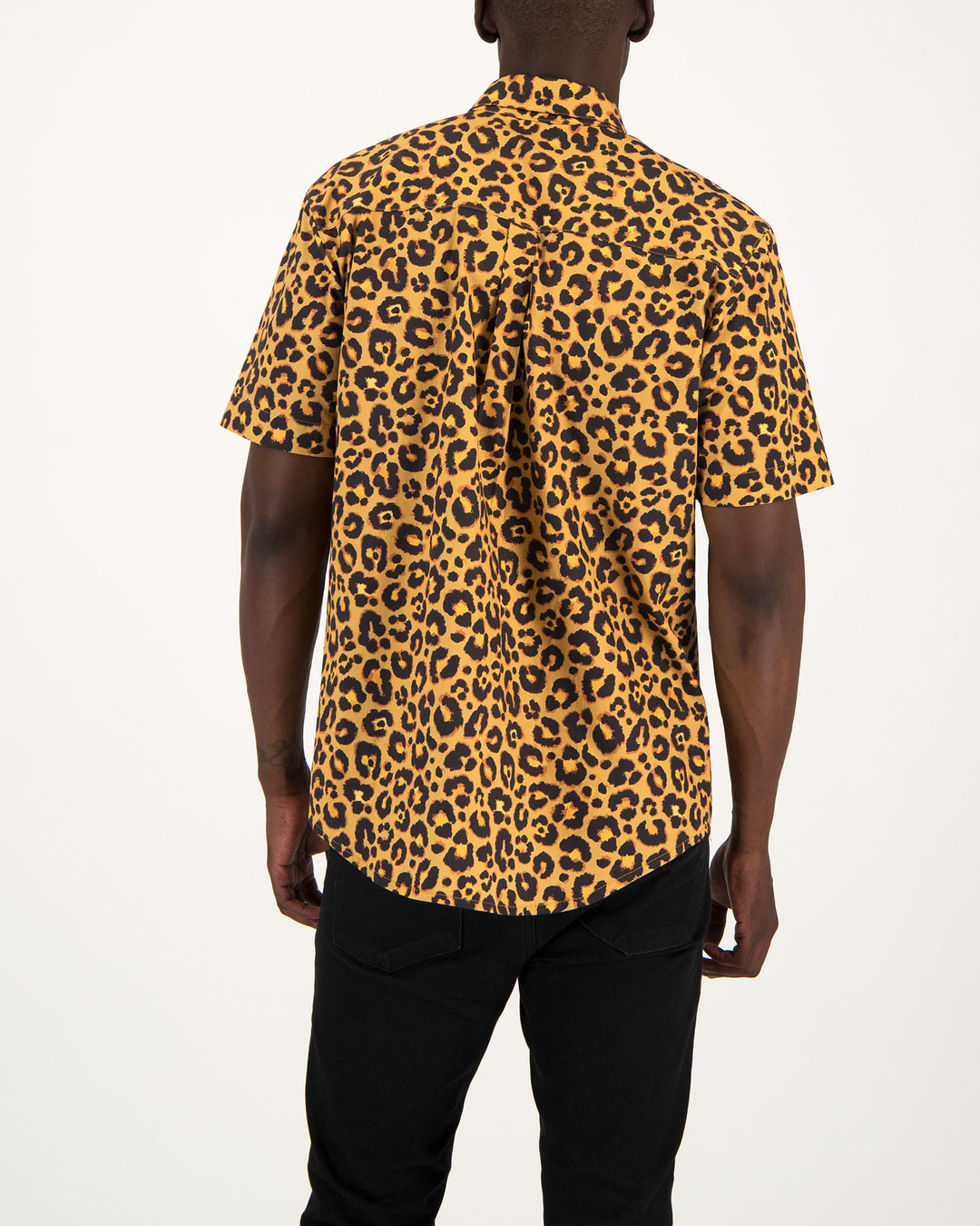 Mens Organic Cotton Holiday Shirt Leopard-print for Summer Back - Woodstock Laundry UK